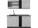 Vicco Cucina Completa R-Line, 160 Cm , Pl Antracite, Calcestruzzo/Antracite