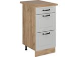 Vicco Mobiletto Base Per Cucina R-Line, 40 Cm Con Cassetti, Pl Rovere, Bianco Casa Di Campagna/Quercia Dorata