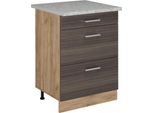 Vicco Mobiletto Base Per Cucina R-Line, 60 Cm Pl Marmo, Grigio Nobile/Quercia Dorata