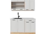 Vicco Cucina Monoblocco R-Line, 140 Cm , Pl Marmo, Casa Di Campagna Bianca/Quercia Dorata
