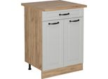 Vicco Mobiletto Base Per Cucina R-Line, 60 Cm Con Cassetto, Pl Rovere, Bianco Casa Di Campagna/Quercia Dorata