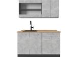 Vicco Cucina Monoblocco R-Line, 140 Cm , Pl Rovere, Calcestruzzo/Antracite