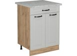 Vicco Mobiletto Base Per Cucina R-Line, 60 Cm Pl Marmo, Bianco Casa Di Campagna/Quercia Dorata