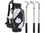 Mini Orologio Da Tavolo Da Golf In Lega Di Zinco In Finto Cuoio Con Penne Set Di Souvenir Regalo Nero Argento