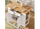 Carrello Di Servizio Flieks Con Piano Di Lavoro Pieghevole, Isola Da Cucina Moderna 120X40-65X90 Cm, Carrello Da Pranzo Multifunzionale Con Ampio Spazio Di Archiviazione, Bianco