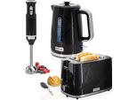 Briebe SKT1186BLK Set Elegance Tostapane 2 Fette Larghe + Bollitore 1,7L + Frullatore A Mano In Acciaio Inox Nero