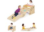Set Di Arrampicata In Legno Con Rampa Reversibile, Altalena, Scala Di Arrampicata E Giocattolo Da Arrampicata Con Motivi A Faccine Sorridenti