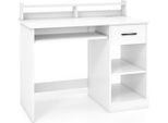 Scrivania Con Stazione Di Ricarica, Vassoio Per Tastiera, Cassetto E Ripiano Regolabile, Bianco 105 X 55 X 89 Cm
