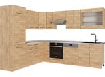 Vicco Cucina Angolare Completa Fame-Line, 227 X 60 Cm , Pl Marmo, Quercia Dorata/Quercia Dorata