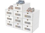 Yuenfong 10 Pezzi Scatole Per Scarpe Impilabili In Carta Kraft Con Coperchio E Finestra Trasparente, Pratico Contenitore Per Scarpe 35X24X14Cm, Organizzatore Di Spazio Per Le Scarpe, Bianco