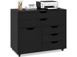 Piedistallo Mobile Costway Con Rotelle, Piano Di Lavoro, Cassetti E Armadietto, Schedario, Cassettiera, Piedistallo In Legno Per Ufficio, Nero, 77,5X40X64Cm