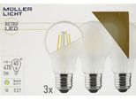 Lampadina A Filamento Led, E27, 4W, 470Lm, 2700K, Bianco Caldo, Opaco, Set Di 3