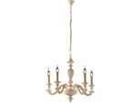 Leonardo Lampadario In Legno Avorio E Foglia Oro 5 Luci 117 Ø53 BL180-5-AV
