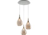 Pluvia Sospensione In Ferro Con Vetri Ambra Pyrex 3 Luci 141 Ø50 BL264-S3-AM