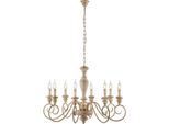 Cascina Lampadario In Legno E Ferro Bianco E Tortora 8 Luci 121 Ø82 BL265-8-BT