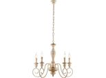 Cascina Lampadario In Legno E Ferro Bianco E Tortora 5 Luci 115 Ø60 BL265-5-BT