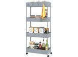 Carrello, Scaffale Da Cucina A 4 Livelli, Scaffale Con Rotelle, Carrello Da Cucina Con Freni, Carrello Di Servizio Per Cucina, Camera Da Letto, Soggiorno, Plastica, Grigio, 40 X 19 X 90 Cm |