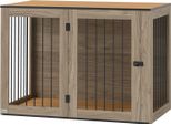 Mobili Per Gabbia Per Cani, Cassa Per Cani Con Porta E Finestra, Tavolino Per Casa, Casetta Per Cani Di Taglia Grande Sotto I 30 Kg, Acciaio, 106 X 60 X 76 Cm, Rovere