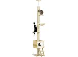 Tiragraffi Pawhut, Tiragraffi Per Gatti Alto Fino A 240-260 Cm, Albero Da Arrampicata Con Casetta Per Gatti, Pali In Corda Di Iuta, Amaca, Scala Per Gatti, Beige+Marrone Chiaro