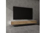 Doporro Mobile Porta Tv Sospeso 280 Cm Con 4 Ante Bianco Opaco E Marrone Chiaro, Credenza Bassa Da Soggiorno Salotto, Madia Consolle Bicolore Per Tv Fernsehschrank02