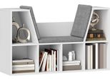 Homcom Libreria Con Cuscino, Scaffale Con 6 Scomparti, Look Lino, Piccola Libreria Per Soggiorno, Camera Da Letto, 105 X 30 X 63 Cm, Bianco