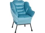 Homcom Poltrona Salotto Poltrona Relax Imbottita Con Tasca Laterale, Gambe In Acciaio Poltrona Imbottita Con Aspetto Vellutato, Per Camera Da Letto, Blu