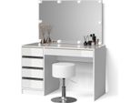 Livinity Tavolino Da Toilette Imola, Con Illuminazione A Led E Sgabello, Bianco/Oro/Oro