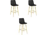 Valora Nado Sgabello Velluto Nero Gambe Oro Set Di 3 | Set Di 3 Sgabelli In Velluto Nero E Oro