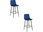 Sgabello Valora Pozza, Velluto Blu Navy, Gambe Nere X2 - Set Di 2 Sgabelli Blu Navy In Morbido Velluto