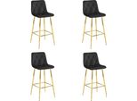 Sgabello Valora Nado In Velluto Nero Con Gambe Dorate X4 | Set Di 4 Sgabelli In Velluto Nero Con Gambe Dorate