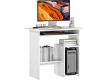 Homcom Scrivania, 80 X 45 Cm, Scrivania Per Computer, Scrivania Per Ufficio Con Vassoio Per Tastiera, Scomparti Aperti E Ripiani, In Truciolato, Per Ufficio Domestico, Camera Da Letto, Bianco