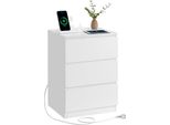 Comodino Mobiletto, Tavolino, 3 Cassetti, Bordo Tagliato, 2 Prese Ac, 2 Porte Usb