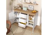 Flieks Credenza A Cassettiera Con 3 Cassetti E 2 Ante, Mobile Soggiorno Cassettiera Mobile Contenitore, Finitura Bianco Naturale