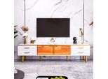 Mobile Tv Sweiko In Look Marmo, Mobile Tv Con 4 Piedini, 4 Cassetti Strutturati Con Maniglie Dorate E Due Ante In Vetro Temperato Marrone, Mobile Tv Moderno Per Il Soggiorno, 170X37X47,5Cm.