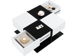 Tavolino Moderno Sweiko Nero Bianco 70×70×35,5 Cm Con 2 Cassetti, Tavolino Da Salotto Quadrato Con Spazio Di Archiviazione, Tavolino Lucido Con Guide Lisce Per Cassetti