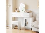 Tavolino Da Toilette Merax Con Illuminazione Led, Tavolino Da Toilette Con Specchio A Forma Di Nuvola, Tavolino Cosmetico Con Mobiletto Laterale E Cassetti, L100/H78/D40Cm, Bianco