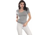 T-Shirt Da Donna A Maniche Corte Con Scollo Rotondo. Grigio Chiaro: S