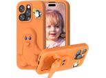 Custodia Per Bambini In Eva Per Iphone 16 Pro, Morbida Custodia Protettiva Antiurto Con Supporto Per Pinguino Arancione