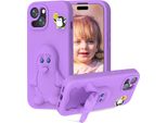 Custodia In Eva Per Iphone 13, Morbida Custodia Protettiva Antiurto Per Bambini Con Supporto Per Pinguino Viola