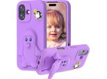 Custodia In Eva Per Iphone 16, Morbida Custodia Protettiva Antiurto Per Bambini Con Supporto Per Pinguino Viola