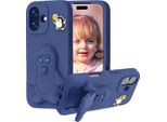 Custodia In Eva Per Iphone 16, Morbida Custodia Protettiva Antiurto Per Bambini Con Supporto Per Pinguino Blu Scuro