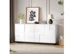 Credenza Per Soggiorno Merax A 4 Ante, Cassettiera Dal Design Geometrico Con Apertura Push-To-Open, Bianco Lucido + Nero