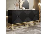 Credenza Moderna Merax In Nero Con Superficie Opaca, Mobile Contenitore Con 3 Ante Doppie, Cassettiera Con Ampio Spazio, Gambe Dorate