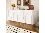 Merax Credenza Moderna A 4 Ante In Look Legno, Design Opaco Con Rilievi A U, Cassettiera Con Ampio Spazio Per Il Soggiorno E La Sala Da Pranzo, Bianco