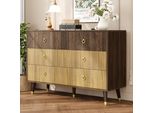 Merax Cassettiera Moderna Con 6 Cassetti, Credenza Con Look Legno Bicolore E Maniglie Dorate, Mobile Contenitore Per Soggiorno E Corridoio