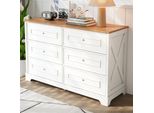 Credenza Moderna Merax Con 6 Cassetti, Cassettiera In Stile Country, Mobile Contenitore Adatto A Soggiorno, Sala Da Pranzo O Corridoio, Bianco + Legno Naturale