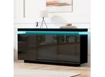 Credenza Merax Con Led, Cassettiera A 2 Ante E 3 Cassetti, Credenza Moderna Senza Maniglie Per Soggiorno, Nero Lucido