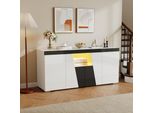 Credenza Merax Con Led, Cassettiera Lucida Con 3 Armadi E 4 Ante, Mobile Da Soggiorno Moderno Con Spazio Di Archiviazione, Nero + Bianco