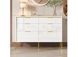 Credenza Moderna Merax Con 6 Cassetti In Bianco E Oro, Cassettiera Con Frontali Lucidi, Mobile Contenitore Per Soggiorno E Corridoio, Bianco