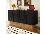 Merax Credenza Moderna A 4 Ante In Look Legno, Design Opaco Con Rilievi A U, Cassettiera Con Ampio Spazio Per Il Soggiorno E La Sala Da Pranzo, Nero
